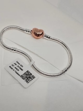Pulsera Pandora 17cm Cierre Corazón Oro Rosa