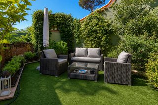 Conjunto ratán mesa y sillones jardín