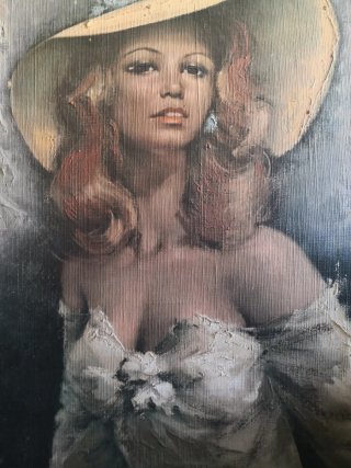 Cuadro Óleo Mujer con Sombrero Antiguo. Sin marco