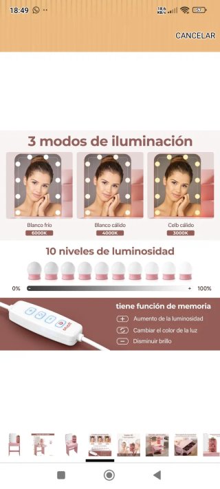 Tocador infantil rosa con espejo y luces