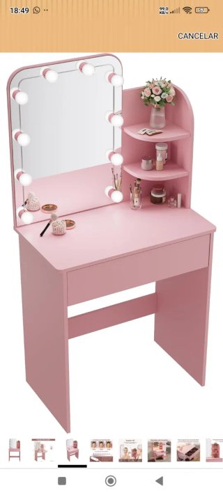 Tocador infantil rosa con espejo y luces