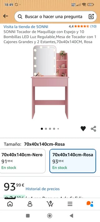 Tocador infantil rosa con espejo y luces