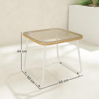 Mesa Jardín Ratán 50x50cm Vidrio Natural con Tara