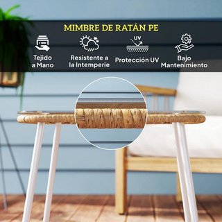 Mesa Jardín Ratán 50x50cm Vidrio Natural con Tara