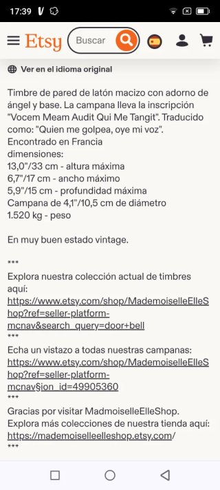 Campana antigua de bronce