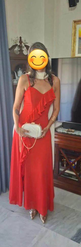 Vestido fiesta largo coral rojizo
