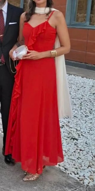 Vestido fiesta largo coral rojizo