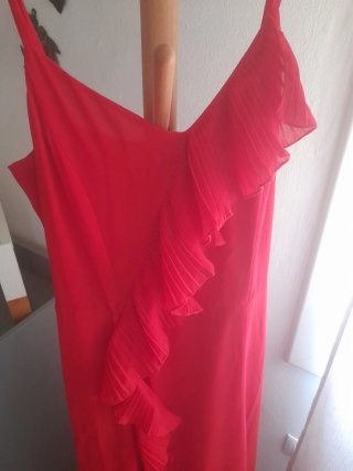 Vestido fiesta largo coral rojizo