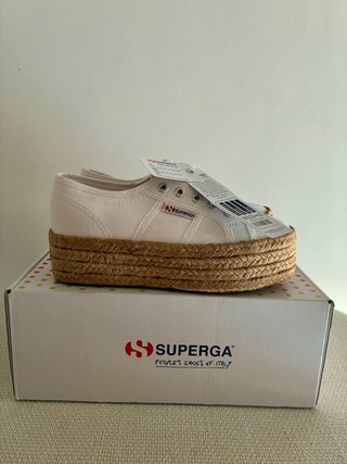 Superga Plataforma Esparto Beige/Blanco