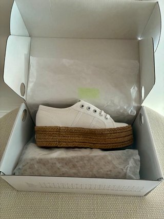 Superga Plataforma Esparto Beige/Blanco