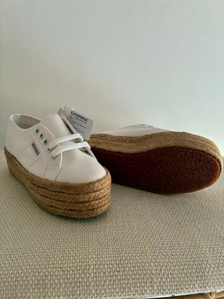 Superga Plataforma Esparto Beige/Blanco