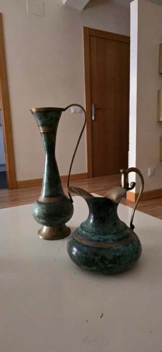 Juego Jarrones Antiguos Bronce y Verde