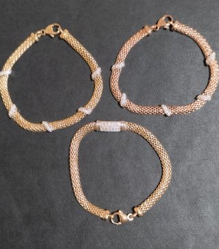 Pulsera Plata Chapada Oro/Rosa Circonitas