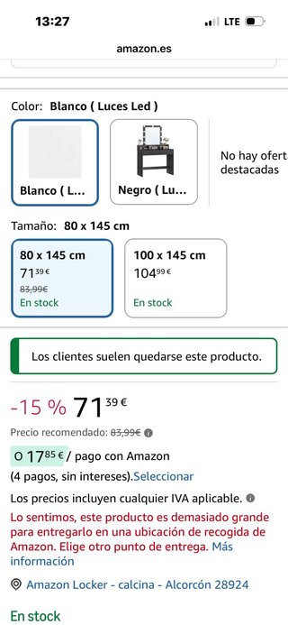 Tocador blanco con espejo y luces