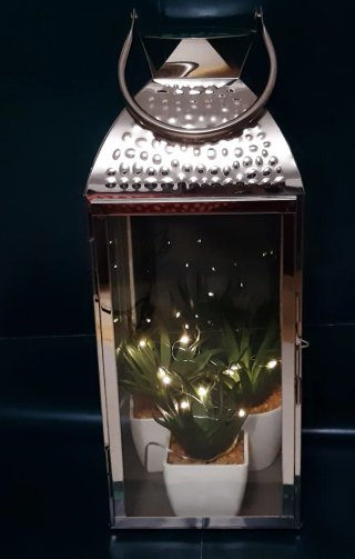 Farol decorativo plateado con luces