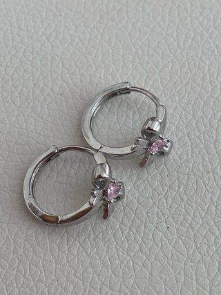 Pendientes Plata Lazo Corazón Rosa