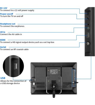Televisor TV Portátil KCR 14° DVB-T2 HDMI Camper
