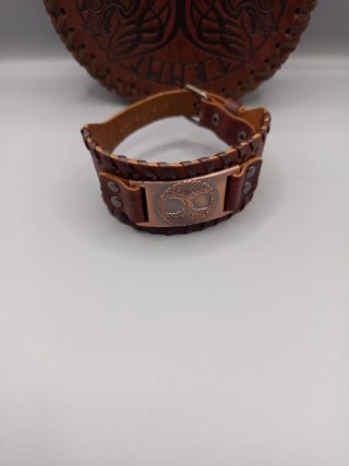Bolso de cintura y pulsera cuero vikingo medieval
