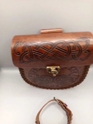 Bolso de cintura y pulsera cuero vikingo medieval