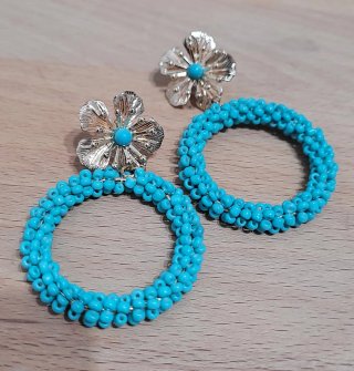 Pendientes Aro Flor Azul y dorado