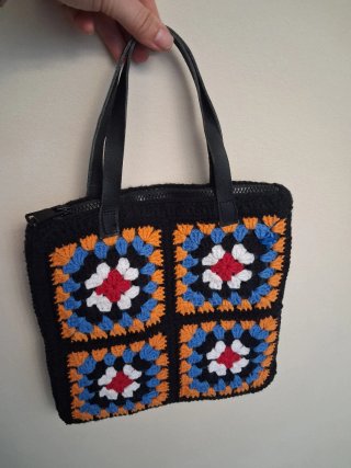 Bolso Ganchillo Granny Square Negro Multicolor
