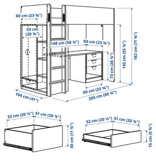 Cama Alta IKEA SMÅSTAD con Escritorio