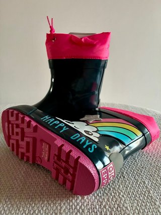 Botas de agua niña azul marino y rosas talla 25