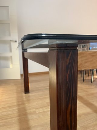 Mesa de comedor cristal y madera