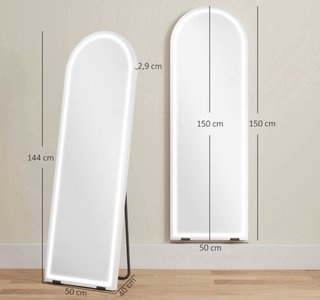 Espejo de pie LED plateado y blanco
