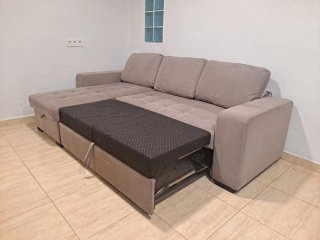 Sofá chaise longue tela beige/gris