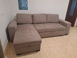 Sofá chaise longue tela beige/gris