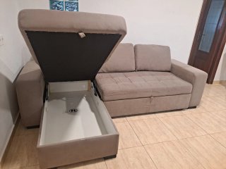 Sofá chaise longue tela beige/gris