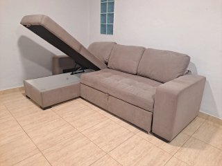 Sofá chaise longue tela beige/gris