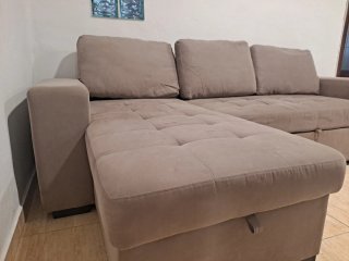 Sofá chaise longue tela beige/gris