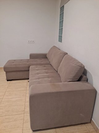 Sofá chaise longue tela beige/gris
