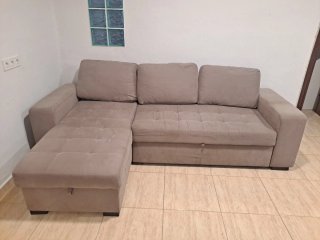 Sofá chaise longue tela beige/gris