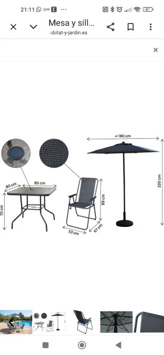 Mesa de cristal con sombrilla gris antracita