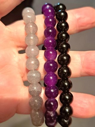 3 Bracciali Pietre Naturali (Ametista, Agata, Ossi