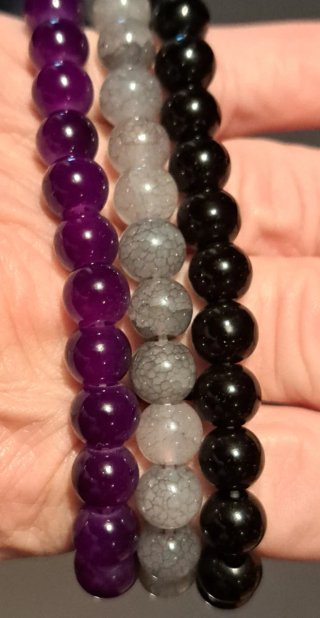 3 Bracciali Pietre Naturali (Ametista, Agata, Ossi