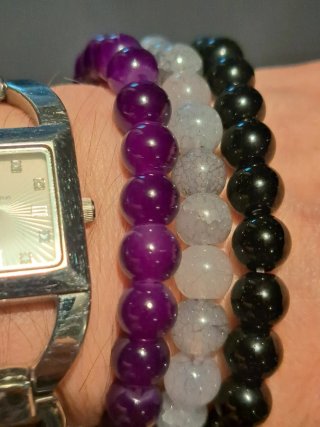 3 Bracciali Pietre Naturali (Ametista, Agata, Ossi