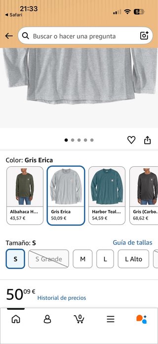 Camiseta Carhartt Manga Larga Talla M Gris