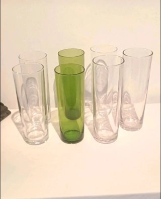 Set 6 Vasos Tubo Cristal Verdes y Transparentes