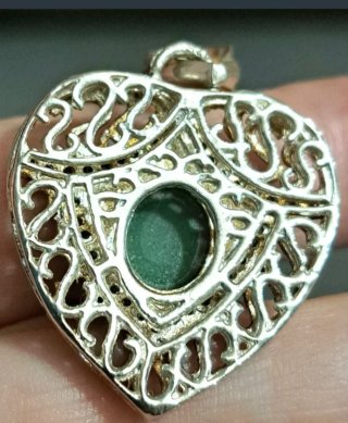 Pendente a cuore con pietra verde e marcasite +925