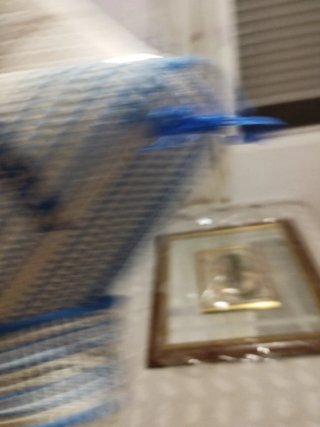 Servilletero hecho a mano azul y blanco
