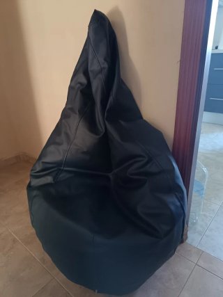 Puf Gigante Negro Piel Sintética
