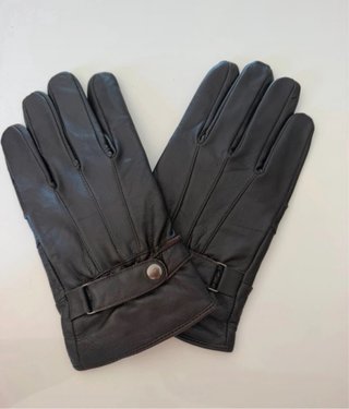 Guantes de piel / cuero marrón oscuro con correa