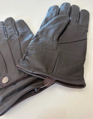 Guantes de piel / cuero marrón oscuro con correa