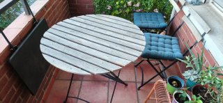Mesa redonda madera y forja plegable