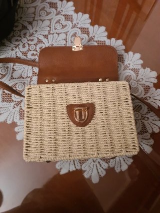 Bolso de paja y piel