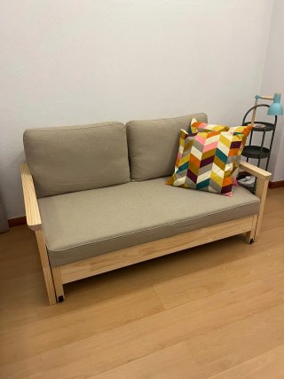 Sofá-cama 2 lugares Naggen bege/pinho